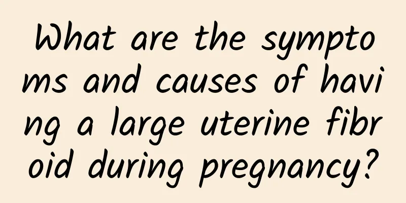 What are the symptoms and causes of having a large uterine fibroid during pregnancy?
